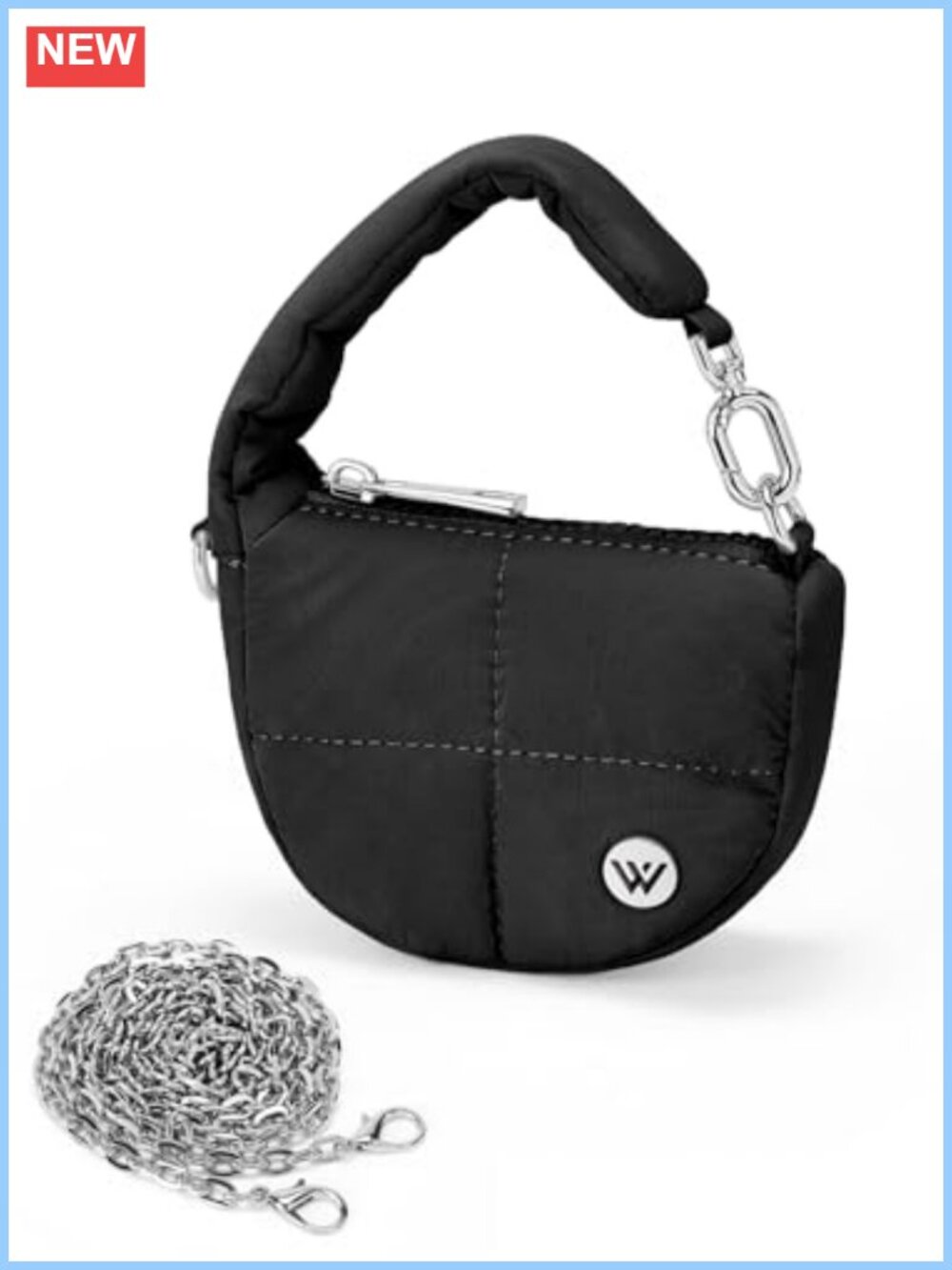 Super Mini Nylon Quilted Wristlet Coin Pouch Puffer Crescent Keychain Bag